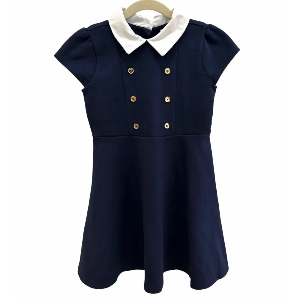Janie And Jack Girls Button Collared Pointe Dress Merchant Marine Size 6